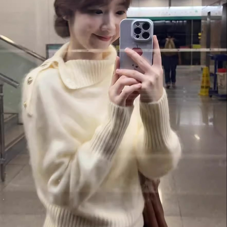 Women’s Half Turtleneck Asymmetrical Knit Sweater