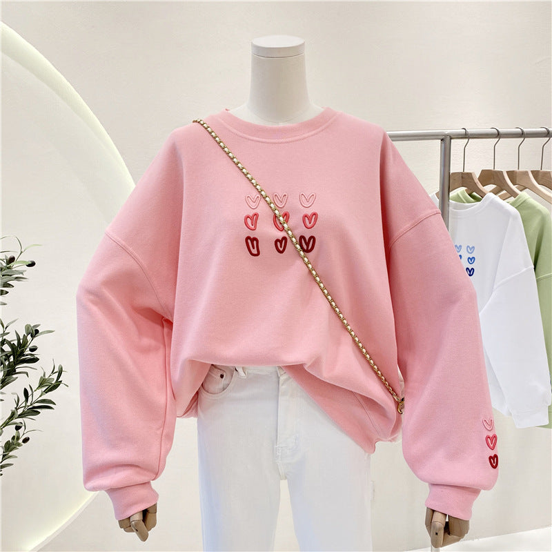 Korean-Style Loose Printed Love Hoodie