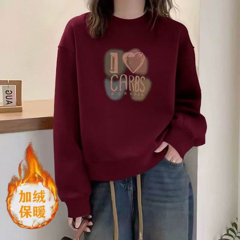 Women’s Round Neck Fleece-Lined Velvet Pullover