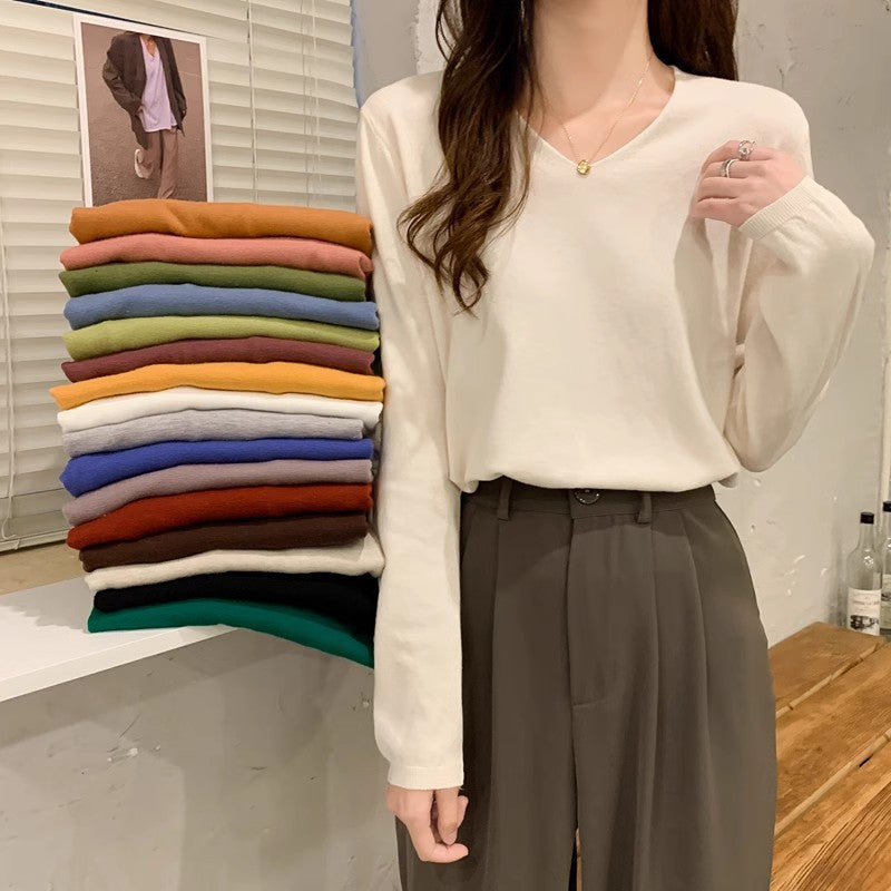 Women’s Korean Style V-Neck Knitted Sweater for Winter