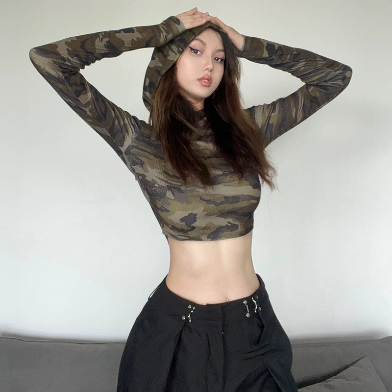Jazz Dance Camouflage Hooded Top – Backless & Bold