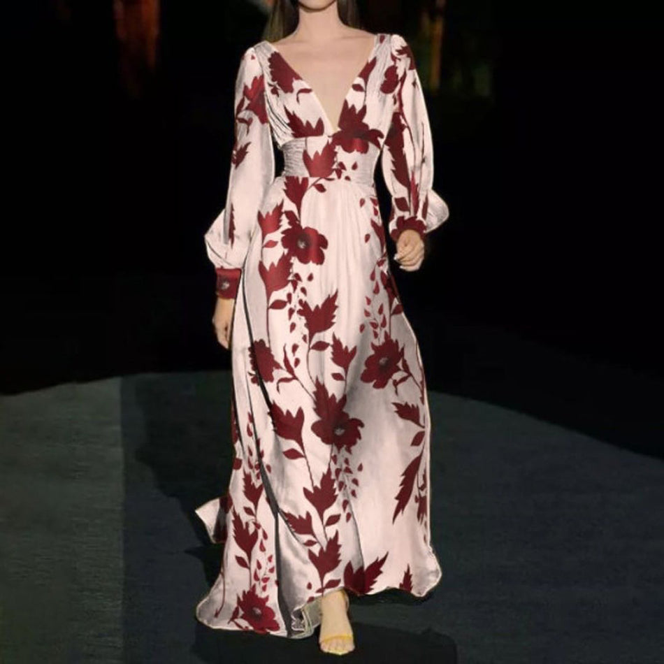 Elegant Printed Split Skirt – Boho Swing Maxi Dress