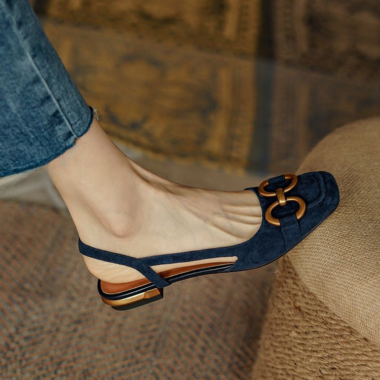 French Retro Low Heel Sandals – Suede, Chic & Comfy 👡