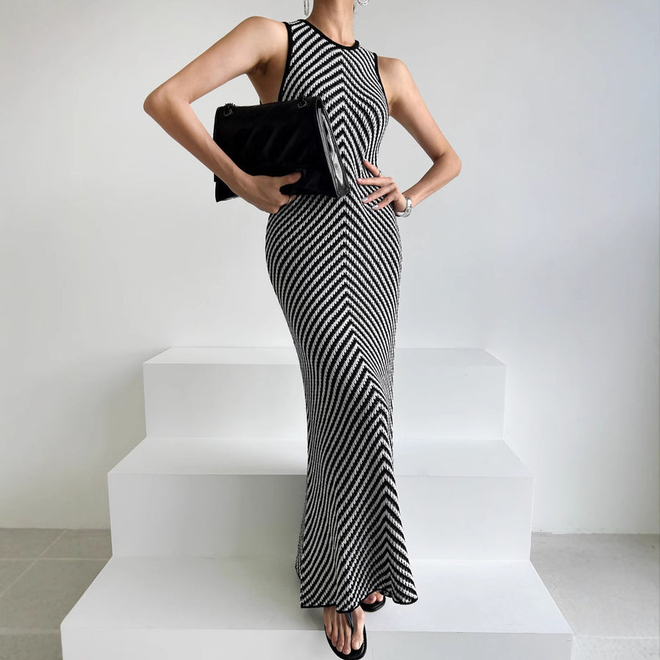 Striped Sleeveless Knitted Vest Dress