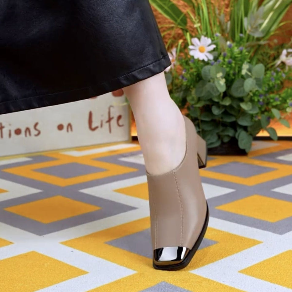 Women’s Square Heel Leather Shoes Spring & Autumn 2025