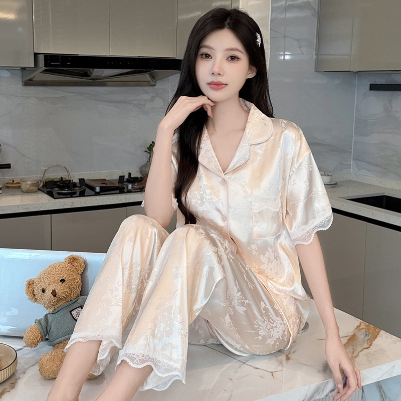 Ice Silk Floral Lace Pajama Set