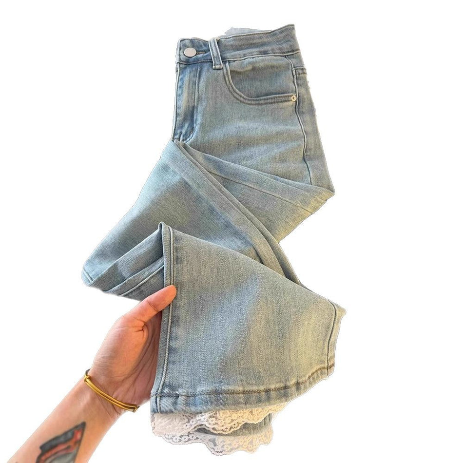 High-Waist Lace Stitch Cropped Flare Jeans