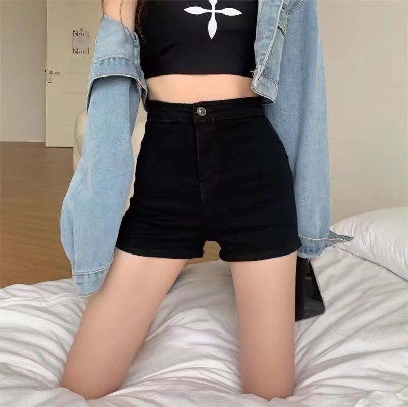 Hong Kong Style High Waist Black Denim Hot Pants