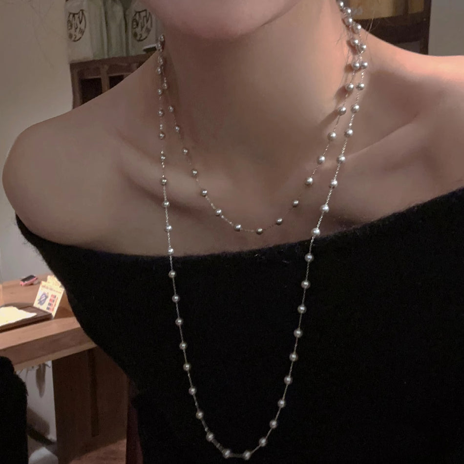 Double-Layer Pearl Stacked Necklace – Elegant & Luxe Layers
