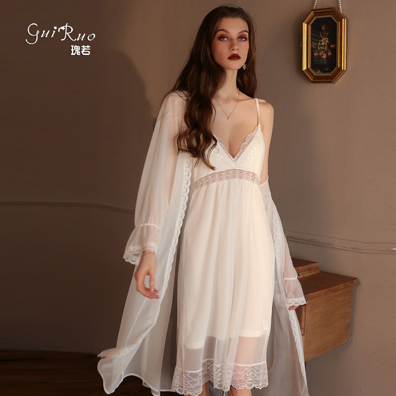 Ruoruo Mesh Strap Nightdress & Robe Set