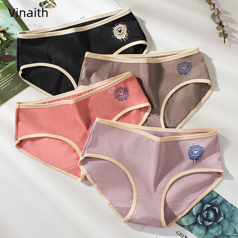 Heart Print Cotton Briefs – Cute Plus Size Mid-Waist Panty