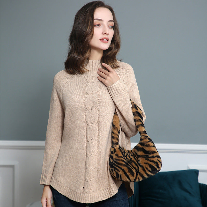 Women’s Batwing Turtleneck Twist Knit Sweater Pullover