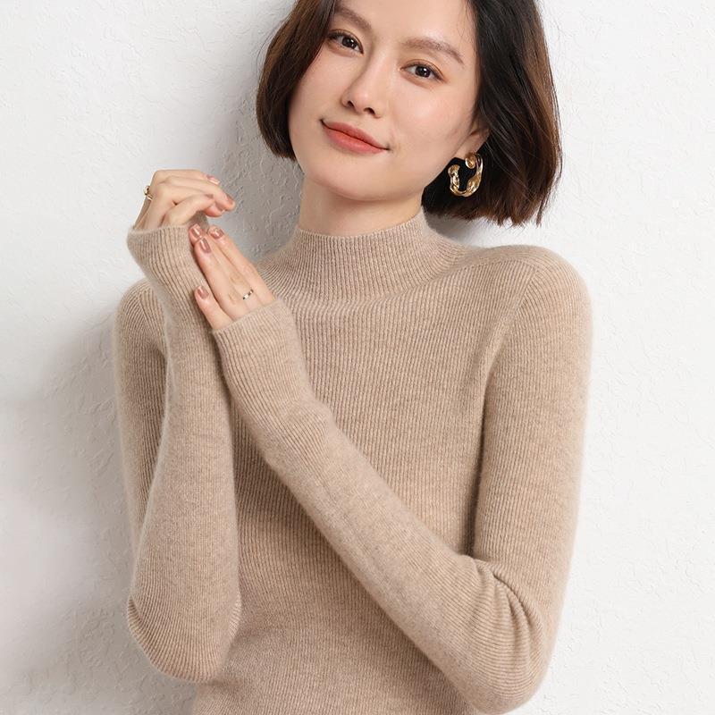 Women’s 2024 Half-Turtleneck Striped Wool Sweater