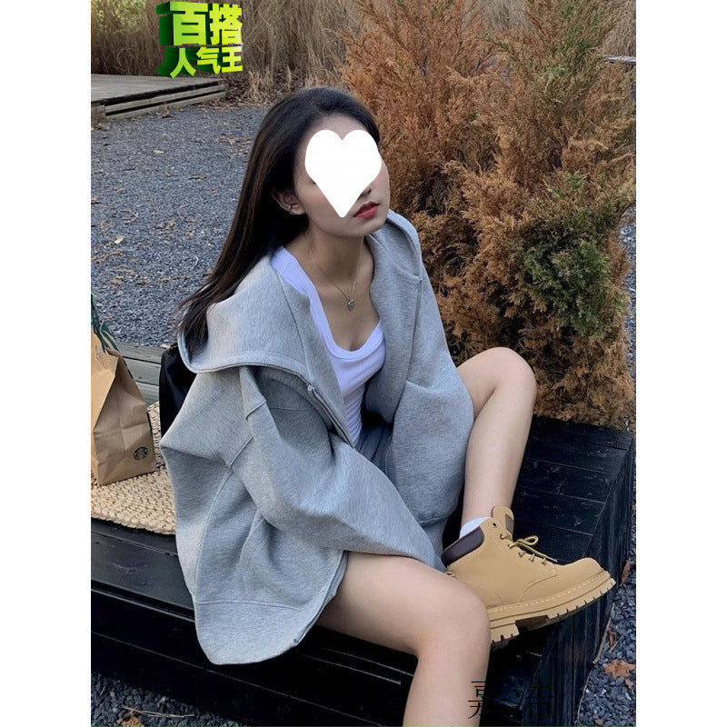 American Retro Loose Hooded Sweatshirt for Women