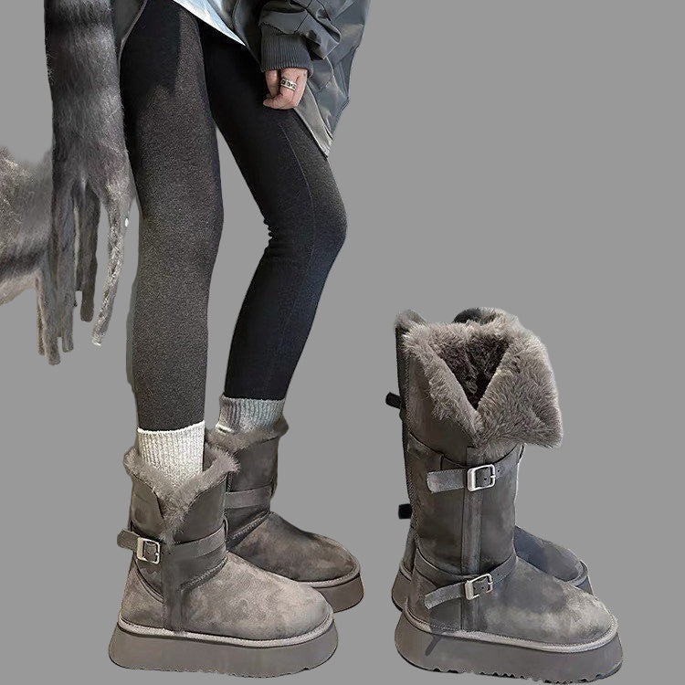 Thick-Soled Gray Two-Wear Long Tube Snow Boots
