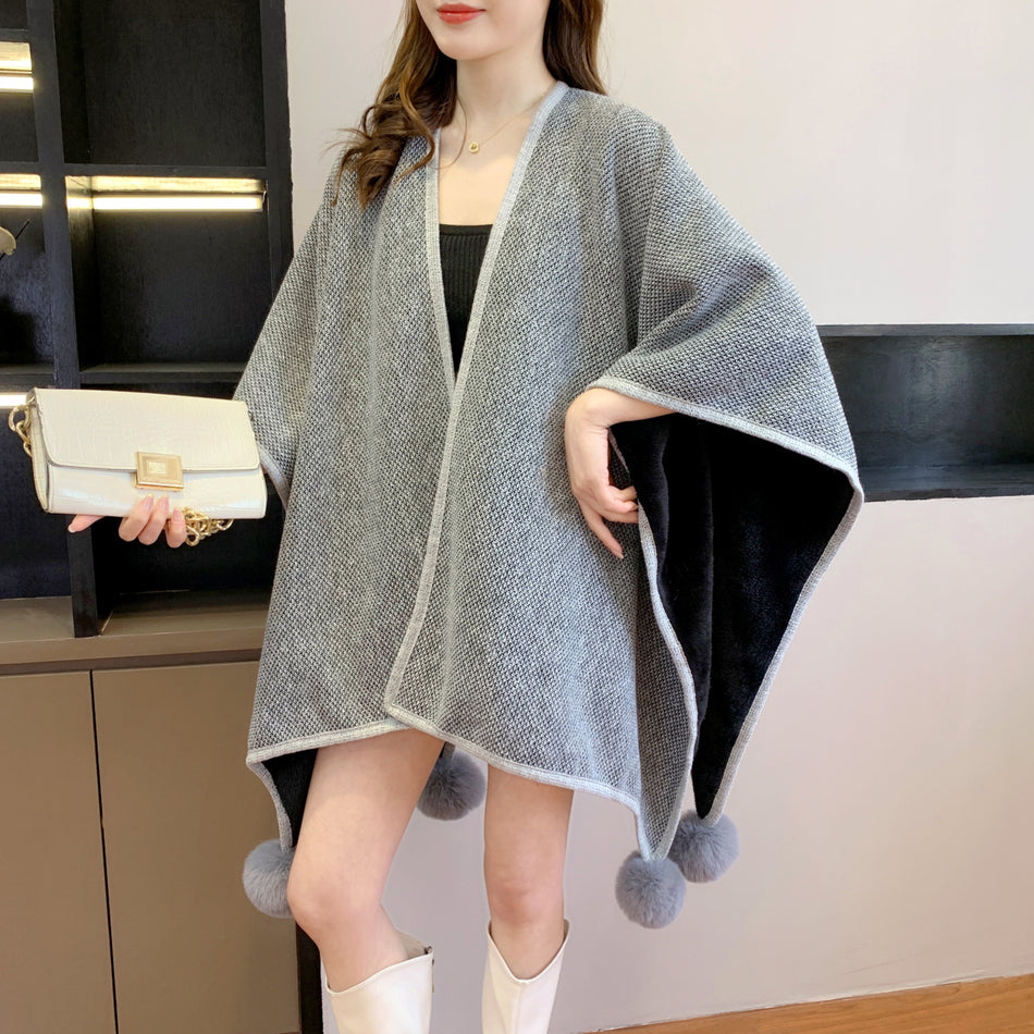 Fur Ball Shawl Cloak