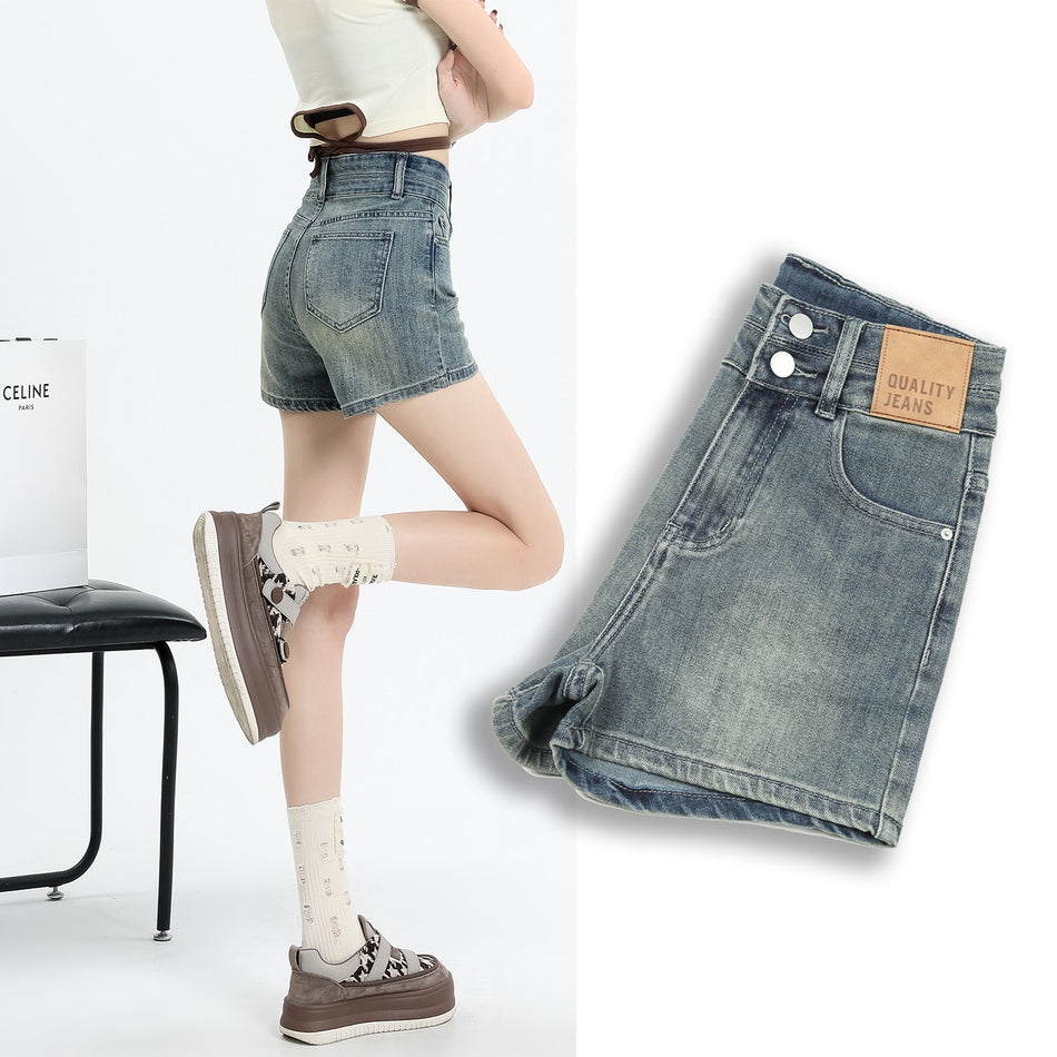 High Waist Dressed Denim Shorts – Yellow Clay Slimming A-Line
