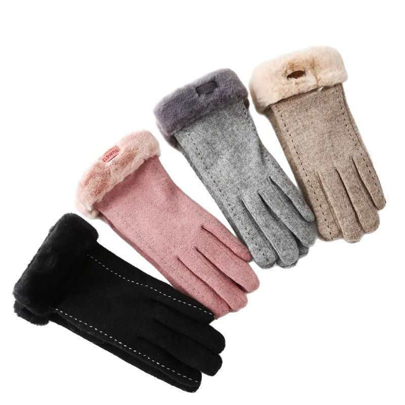 Cashmere Womens Touch Screen Winter Cycling Gloves Warm Plus