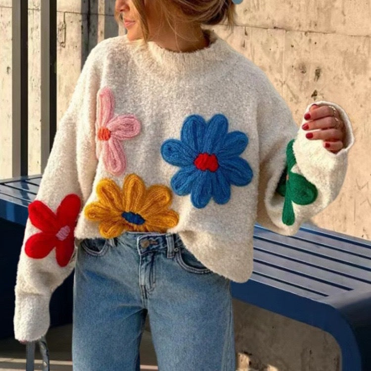 High-End Embroidered Flower Pullover Sweater