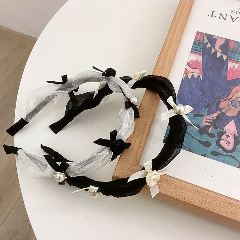 (Pack of 2) Fairy Mesh Bow Hairband – Pearl French Style Headband for Women