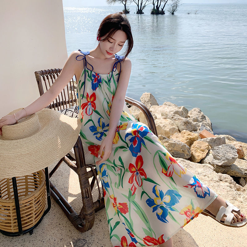 Korean Style Printed Sling Dress