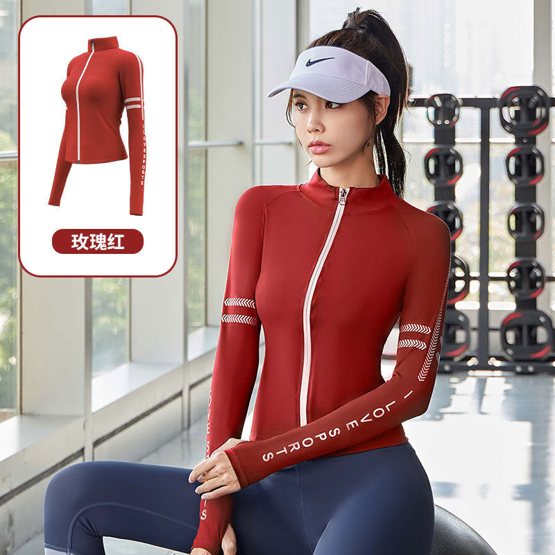 Women’s Printed Yoga Jacket – Letter Zipper Fitness Top