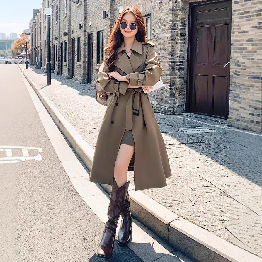 French Style Draped Waist Mid-Length Windbreaker