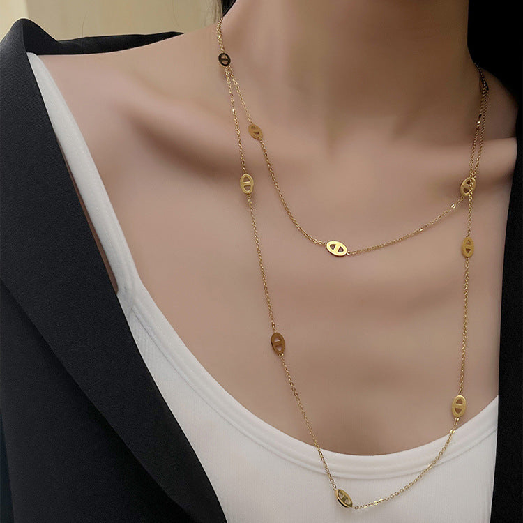 Double Layer Pig Nose Necklace – Titanium Steel Women’s Chain