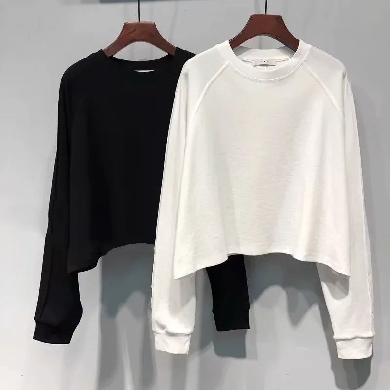 Solid Color Loose Fit T-Shirt – Early Autumn Long Sleeve