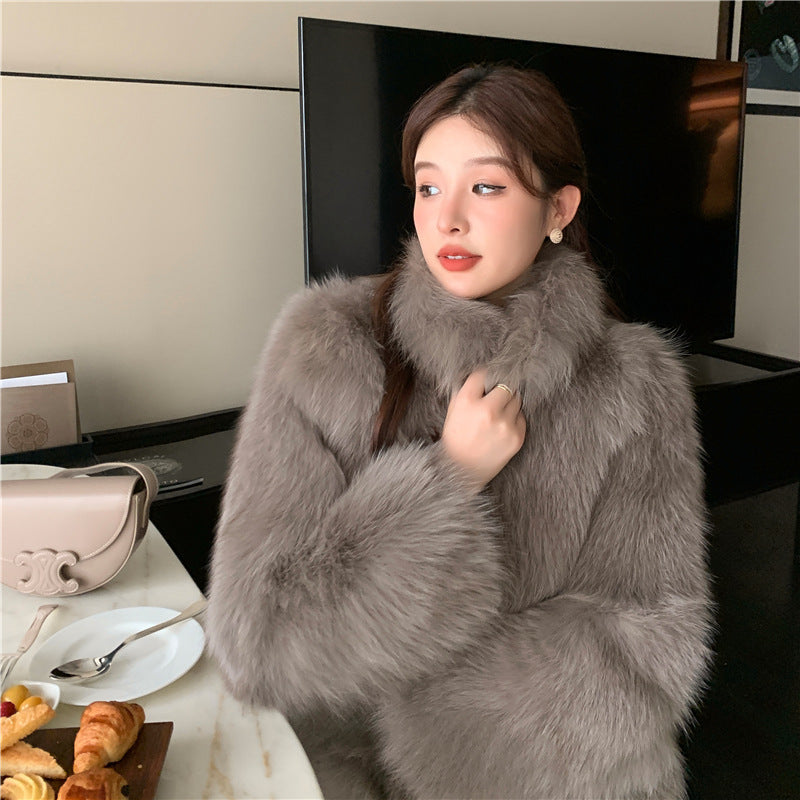 Women’s Faux Fur Coat Short Stand Collar Winter
