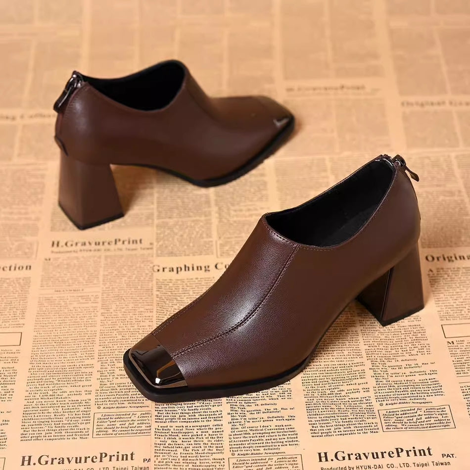 Women’s Nude Thick-Heel Ankle Boots