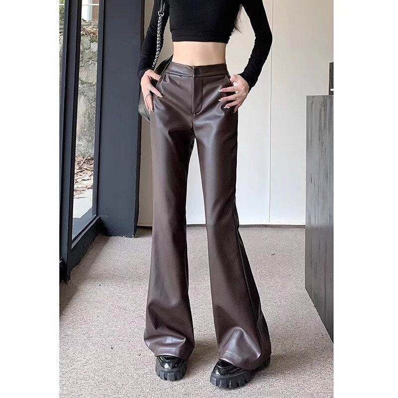 Women’s High-Waist PU Leather Pants