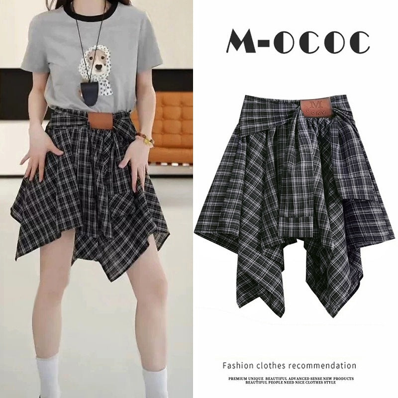 Irregular Hem Plaid Skirt – 2025 Summer Fashion Skirt