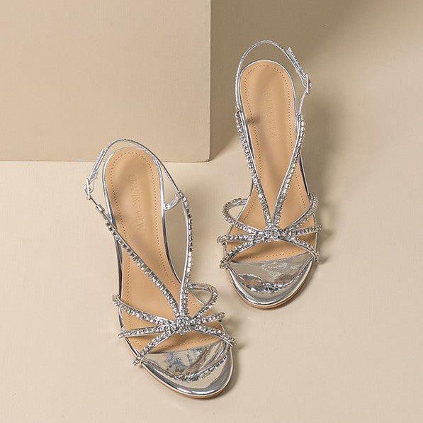 Silver Rhinestone Stiletto Sandals