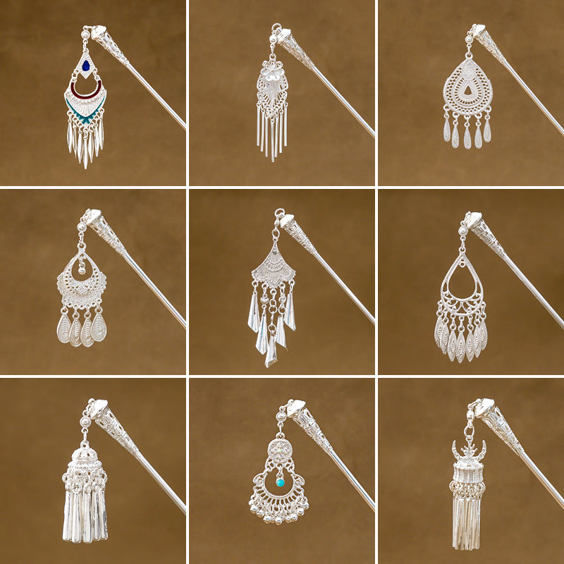 Ethnic Tassel Hairpin for Women – Geometric Hanfu Style