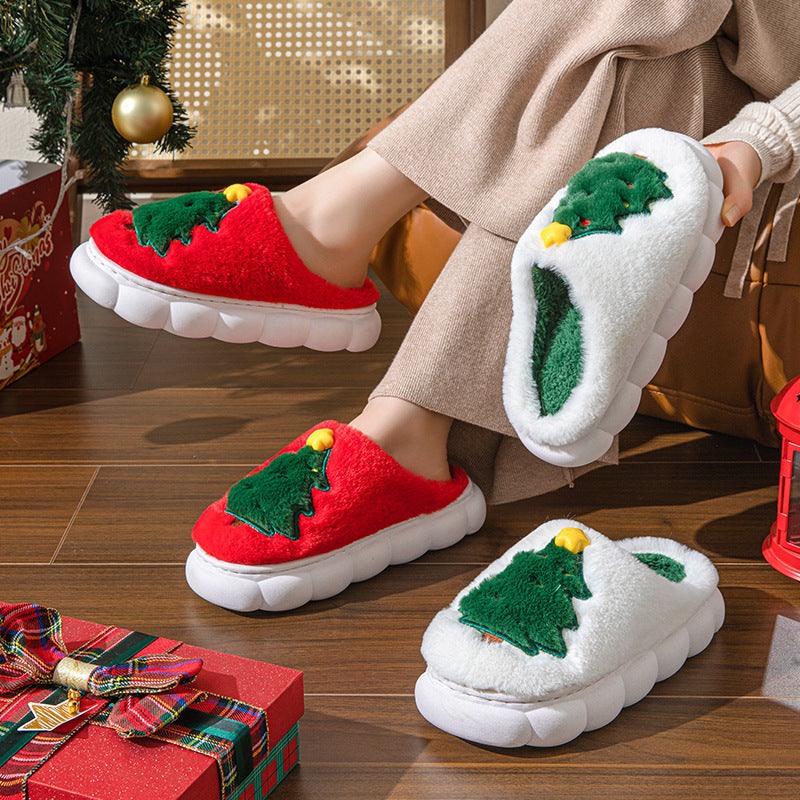 Christmas Tree Cotton Slippers – Warm Thick-