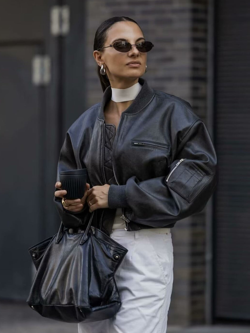 American Retro PU Leather Cotton Winter Jacket