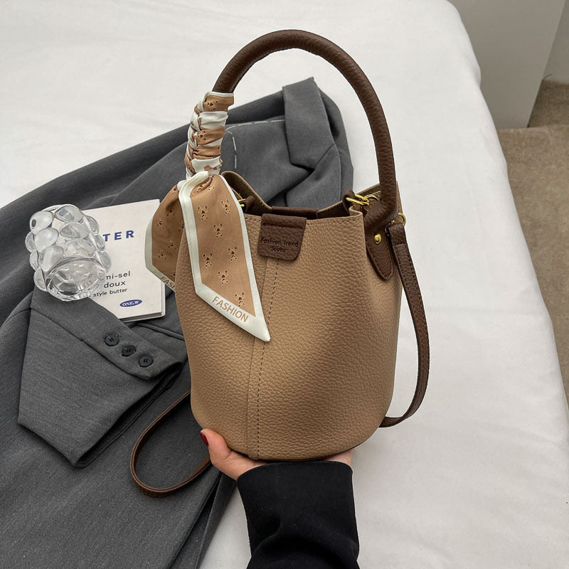 Korean Style Crossbody Bag – Fashionable Textured Silk Scarf Bucket Bag
