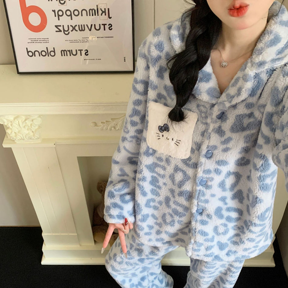 Women’s Leopard Print Coral Velvet Winter Pajama Set