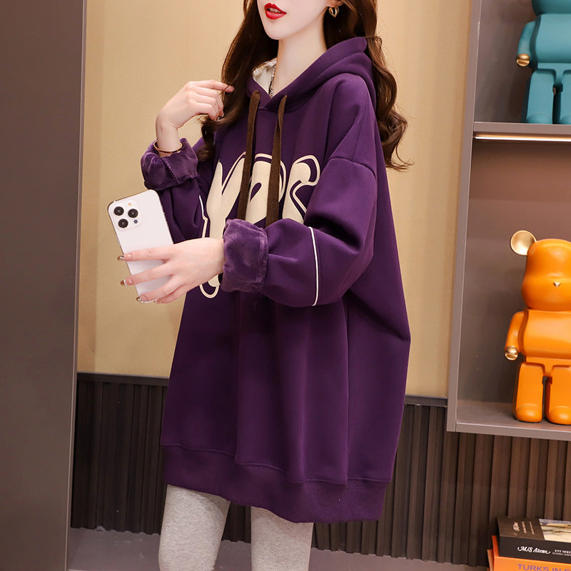 Women’s Plus Size Korean Fleece Hooded Long Coat