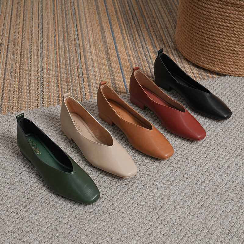 French Style Low Heel Square Toe Flats