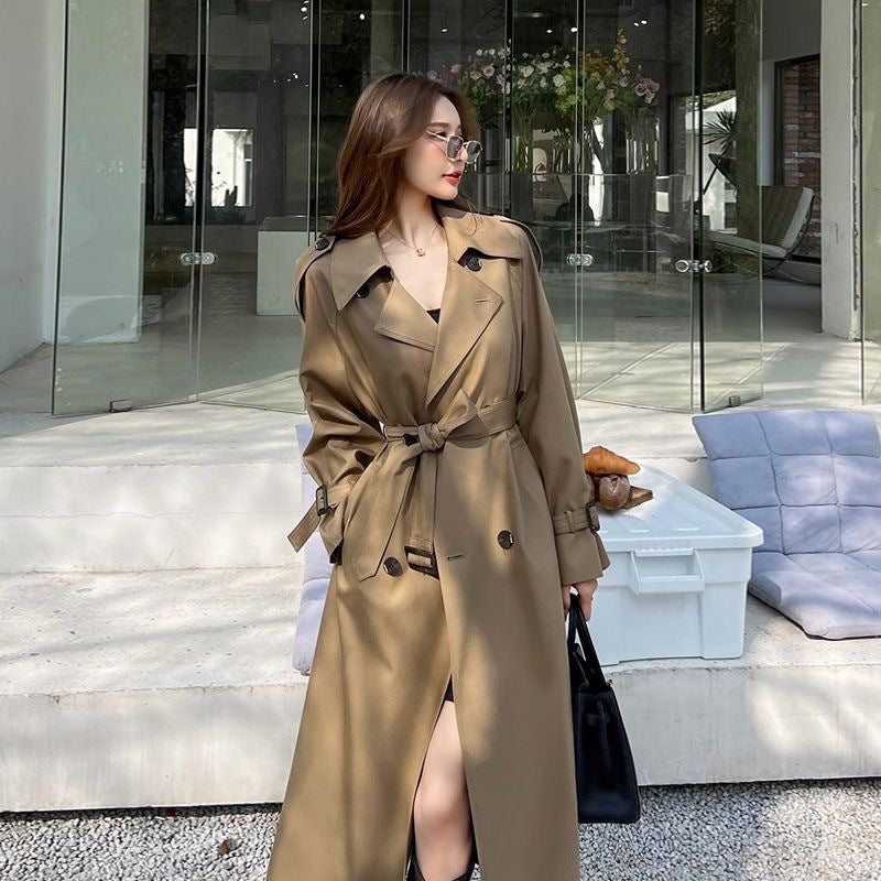 Black Lined Trench Coat Women Mid Length Slim Fit