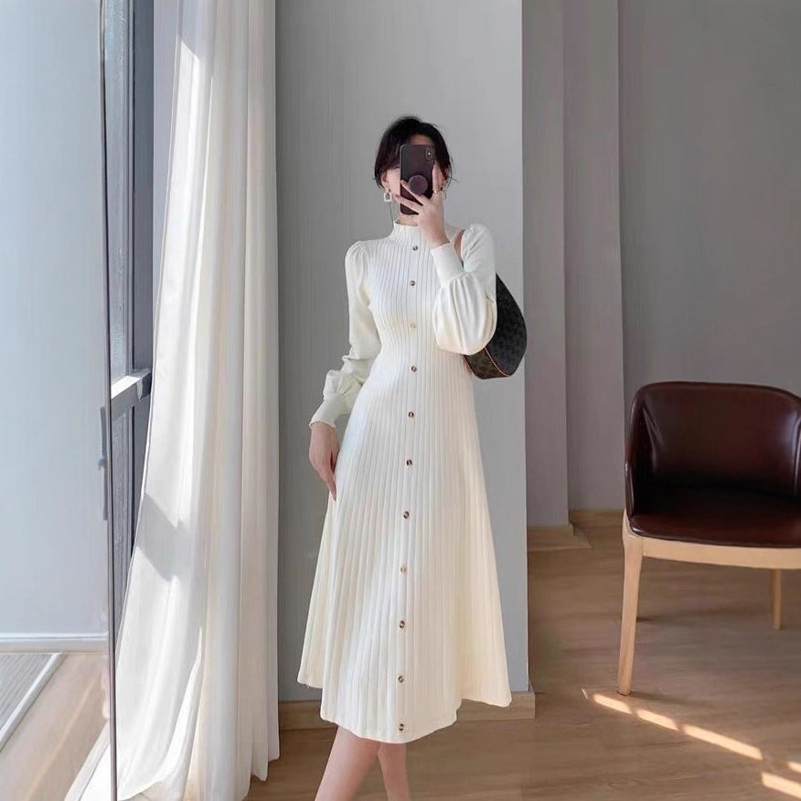 Half-High Collar Korean Style Knitted Sweater Dress