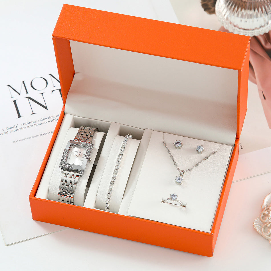 Women's Quartz Watch & Jewelry Set – Elegant Steel Band