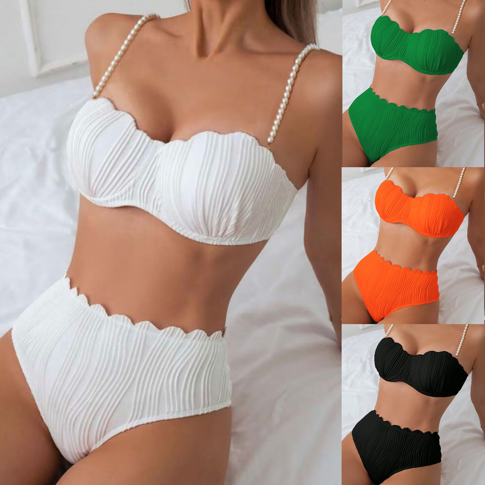 Women’s White Shell Bikini – Backless Sexy Split