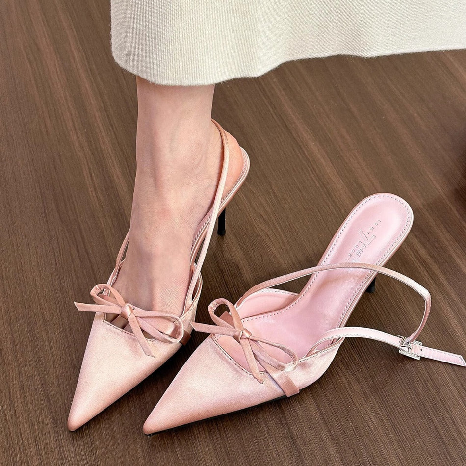 Elingstudio Silver Bow Heels – Summer Pumps