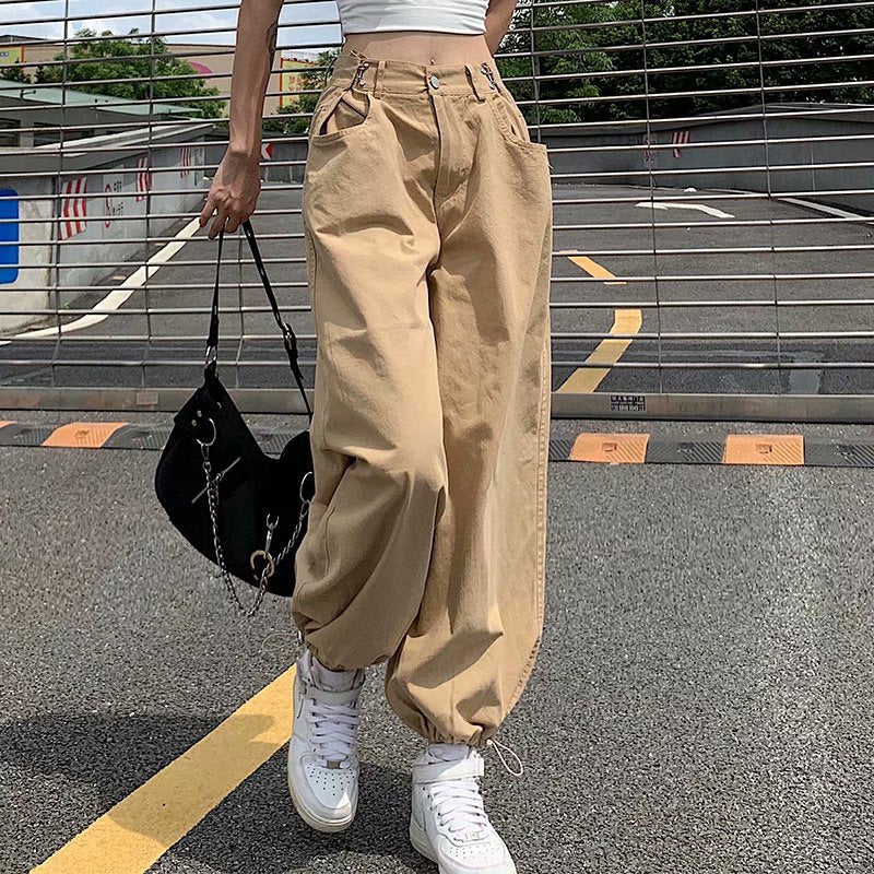 Retro Japanese Khaki Overalls – Loose Ankle-Tied Wide-Leg Pants