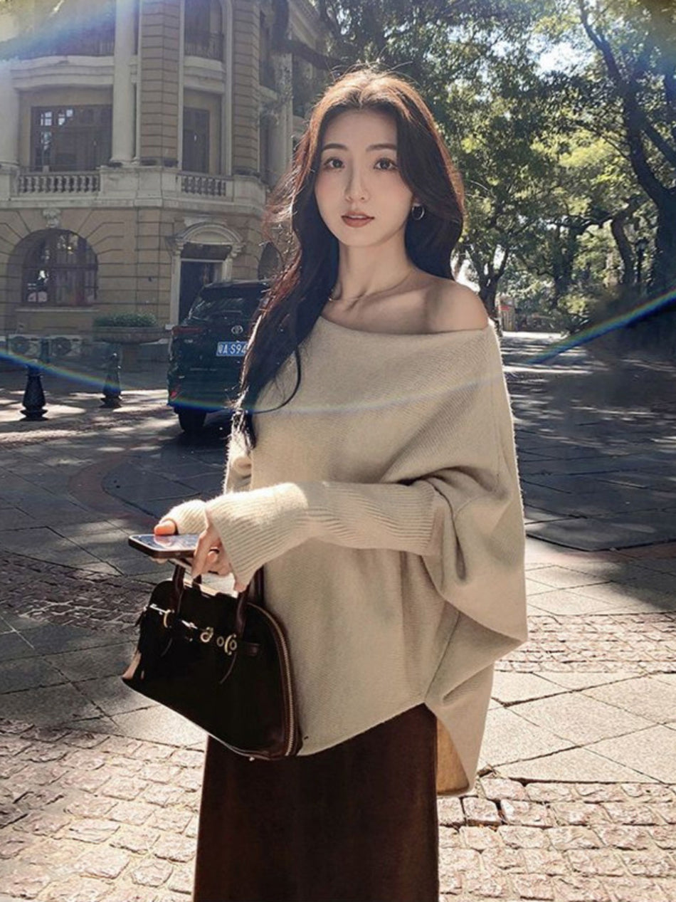 Women’s Lazy-Style Bat Sleeve Off-Shoulder Knit Top
