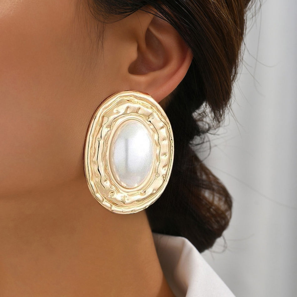 European Style Large Pearl Stud Earrings for Women