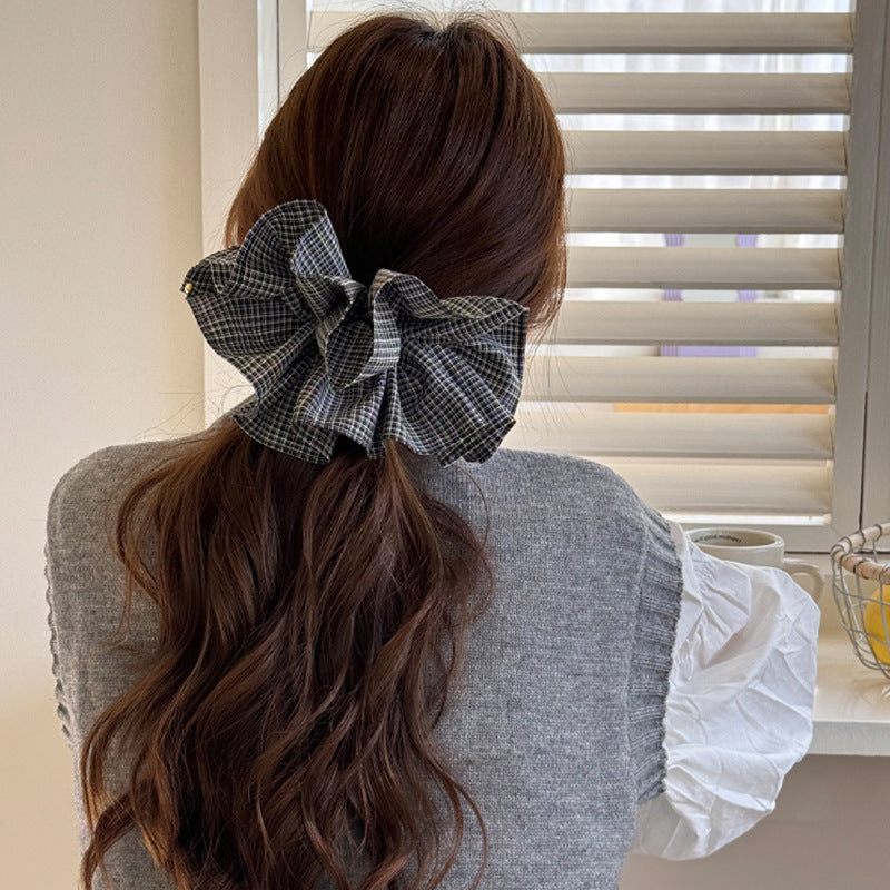 French Black Plaid Skirt Style Hair Tie for Women